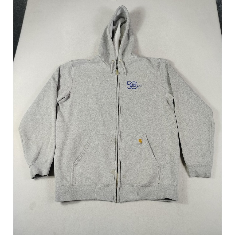 Carhartt Hoodie Sweatshirt Mens Large Gray Full Zip‎ Loose Fleece SPD Resources